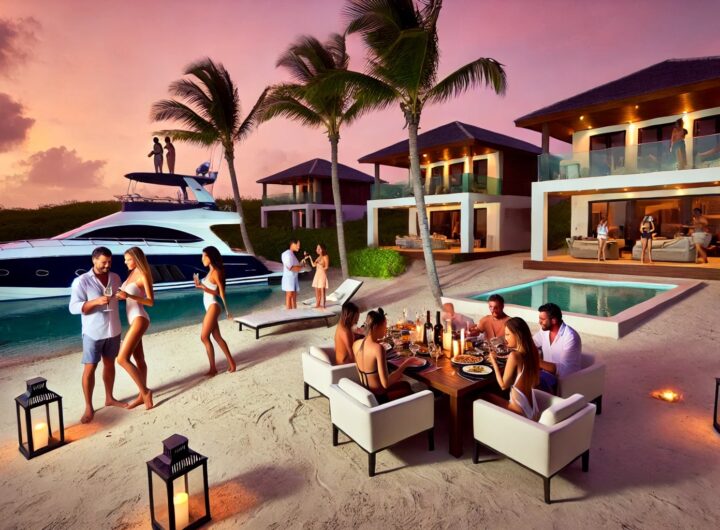 costa rica bachelor party 2024 mansion beach villa with friends and boat dock with yacht