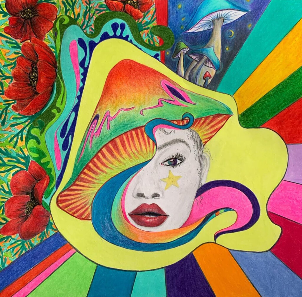 psychedelic artwork on canvas by Lyndsay Bilodeau costa rica socialite artist