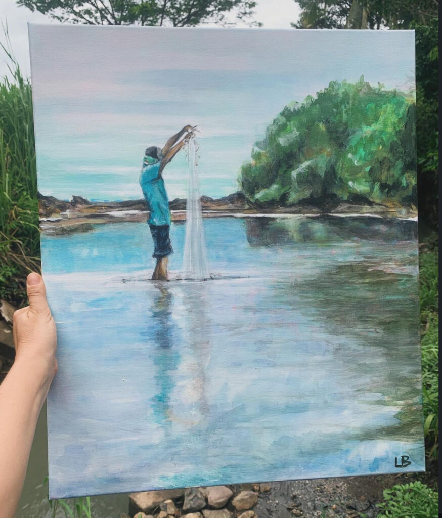 jaco beach fishing canvas oil painting artwork by lyndsay bilodeau costa rica socialite